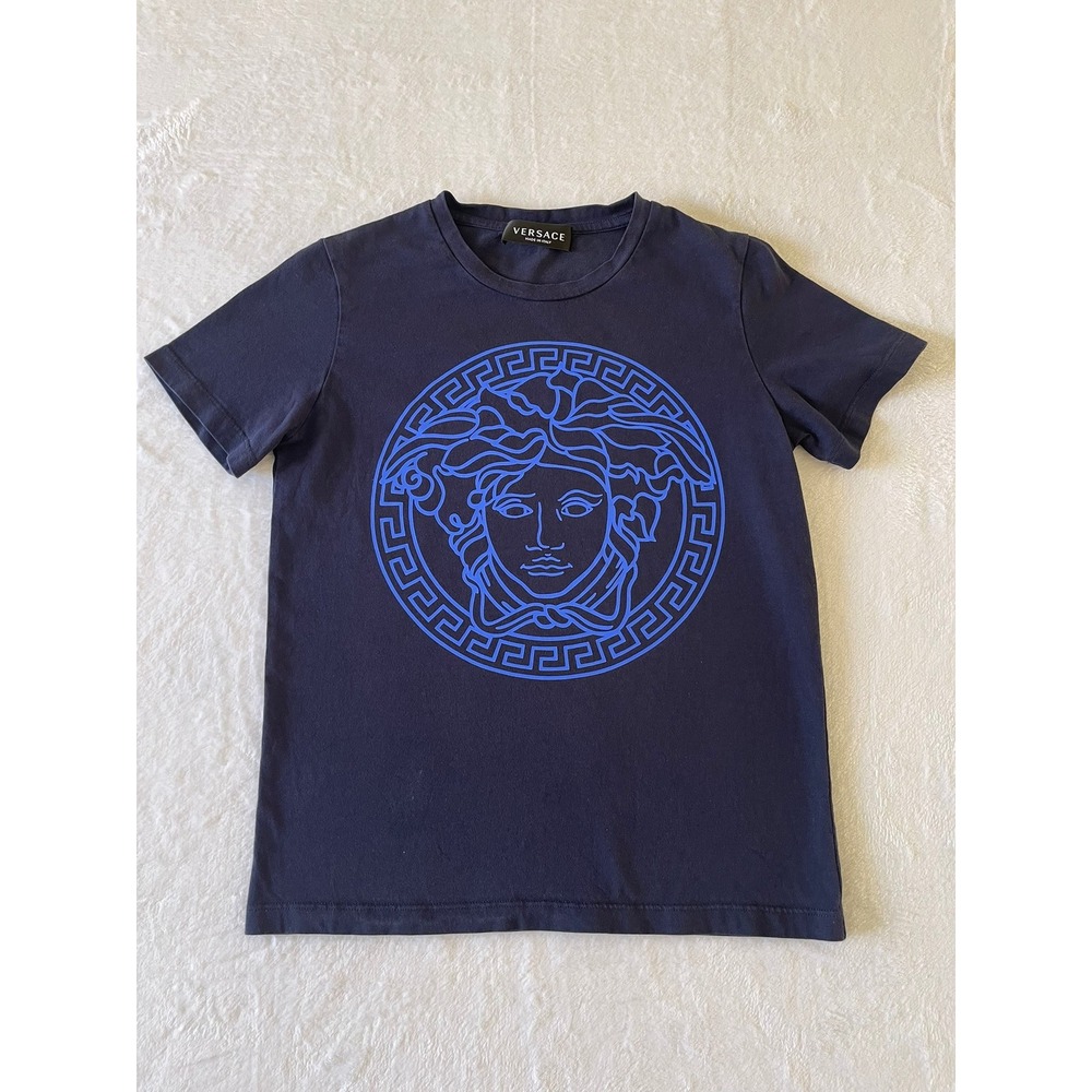 Versace Kids Navy Blue Medusa Head Logo Graphic T-Shirt Made in Italy